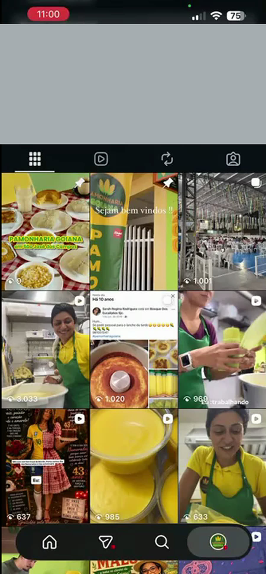 Perfil da Pamonharia com os vídeos fixados