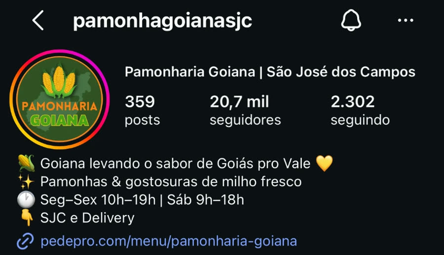 Perfil da Pamonharia Goiana com 20,7 mil seguidores