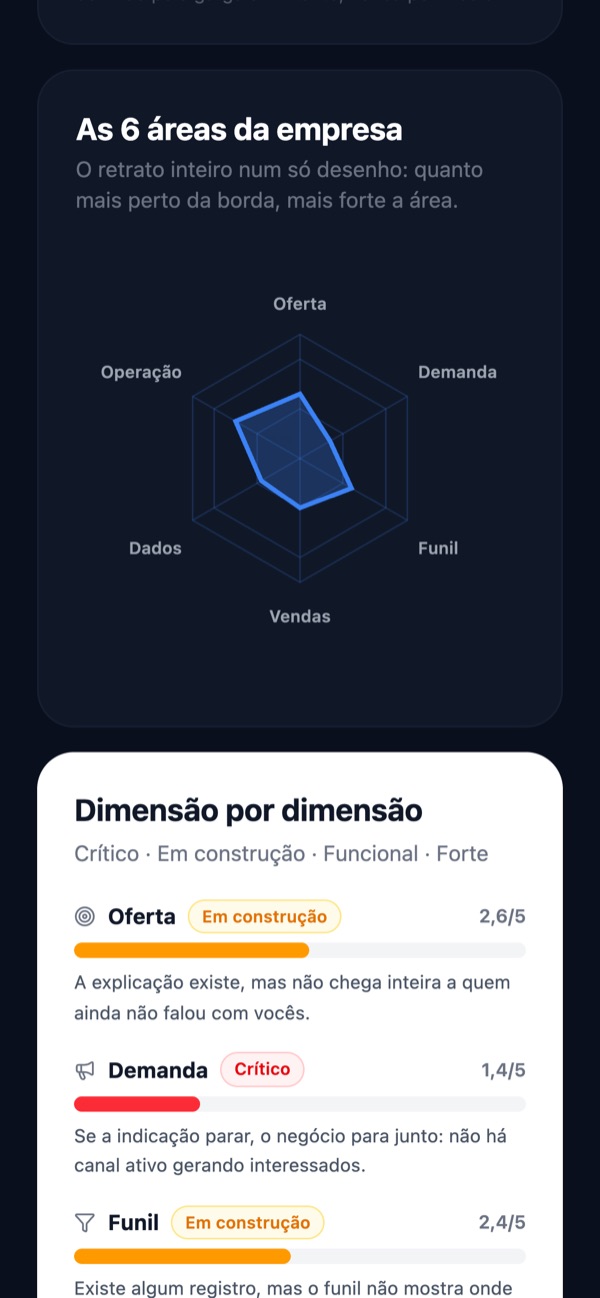 Resultado do Raio X: o desenho das 6 áreas da empresa